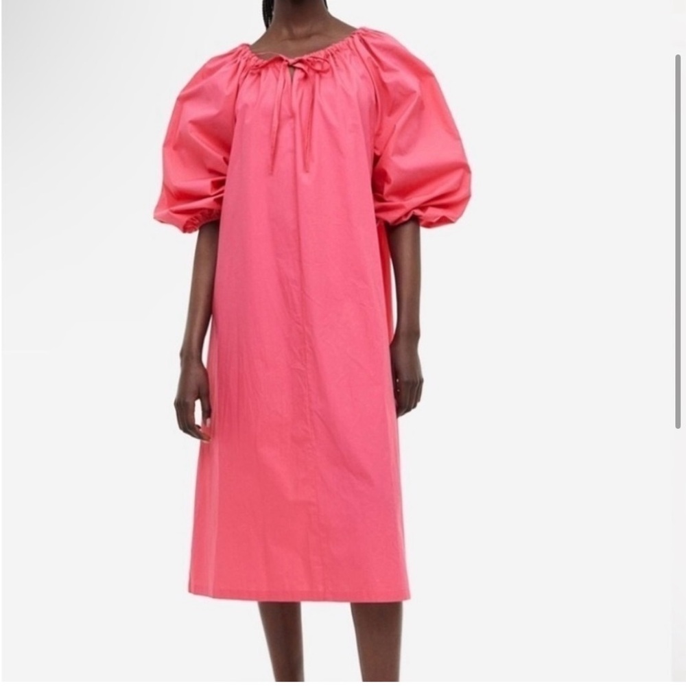 Drawstring-detail Dress Barbie color maxi Cotton dress Womens dress - Picture 2 of 2